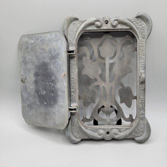 Antique Cast Iron Ornate Door Knocker Peephole Speak Easy Tulip Design Gray - Picture 3 of 10